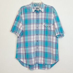Vintage Dockers Levi's Short Sleeve Plaid Button Up Blue Large